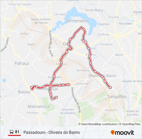 Mapa da linha do autocarro 81.