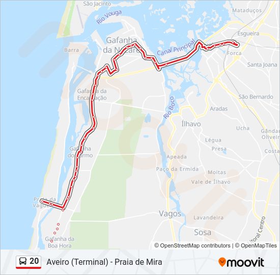 Mapa da linha do autocarro 20.