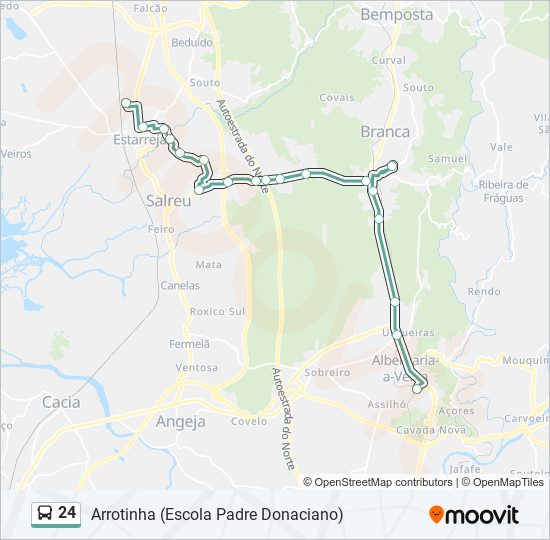 Mapa da linha do autocarro 24.