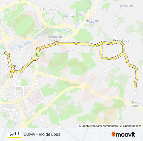 Mapa da linha do autocarro L1.