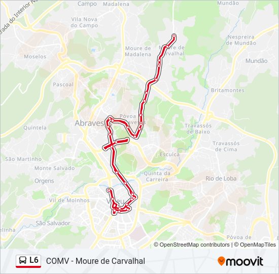 Mapa da linha do autocarro L6.