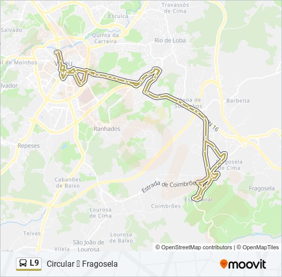 Mapa da linha do autocarro L9.