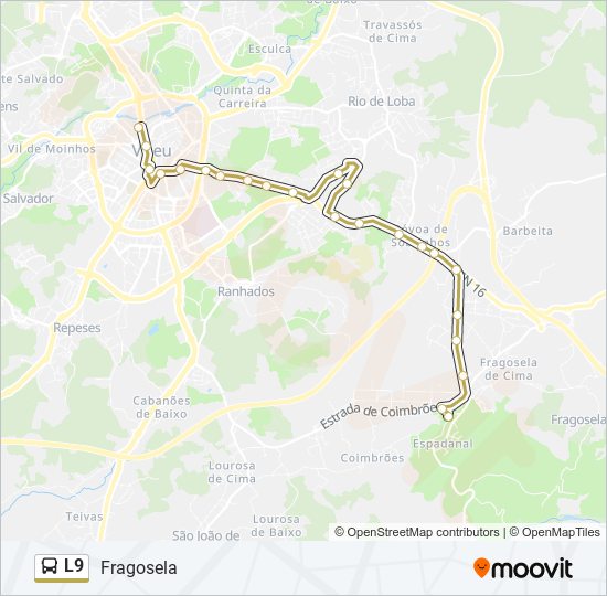 Mapa da linha do autocarro L9.