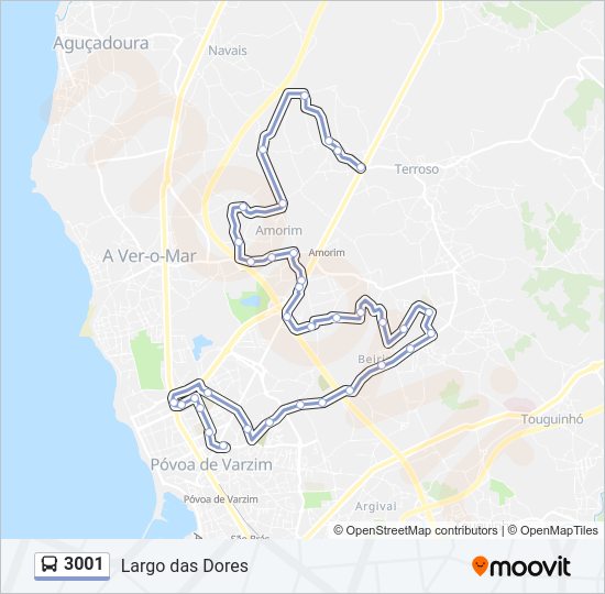 Mapa da linha do autocarro 3001.