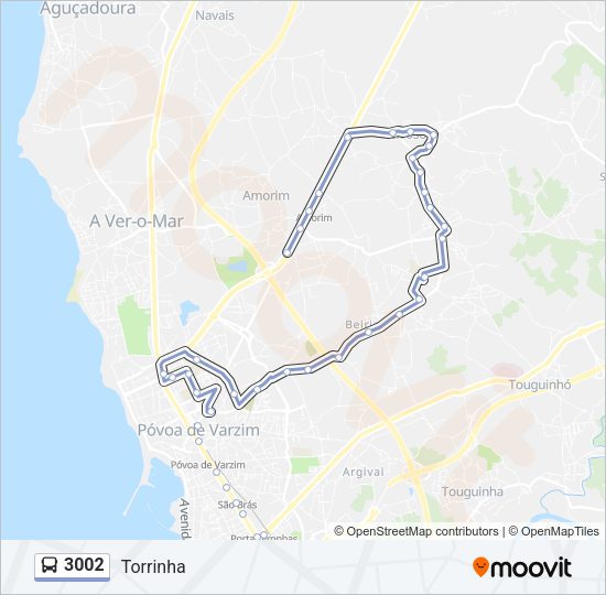 Mapa da linha do autocarro 3002.