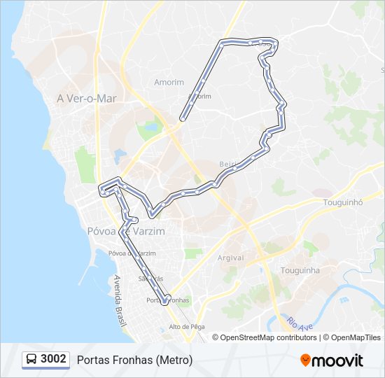 Mapa da linha do autocarro 3002.