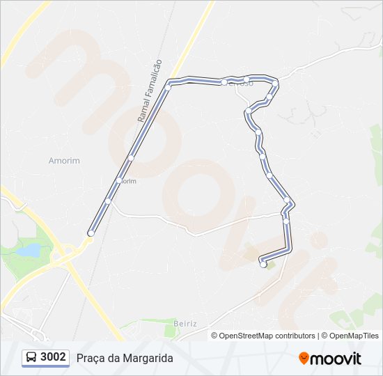 Mapa da linha do autocarro 3002.