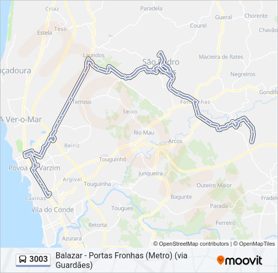 Mapa da linha do autocarro 3003.