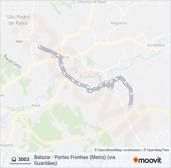 Mapa da linha do autocarro 3003.