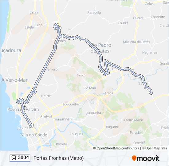 Mapa da linha do autocarro 3004.