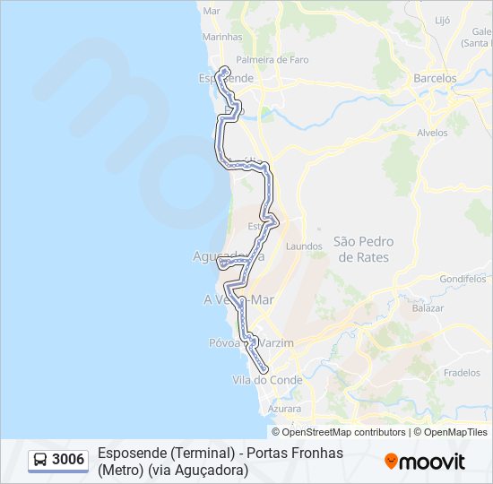 Mapa da linha do autocarro 3006.