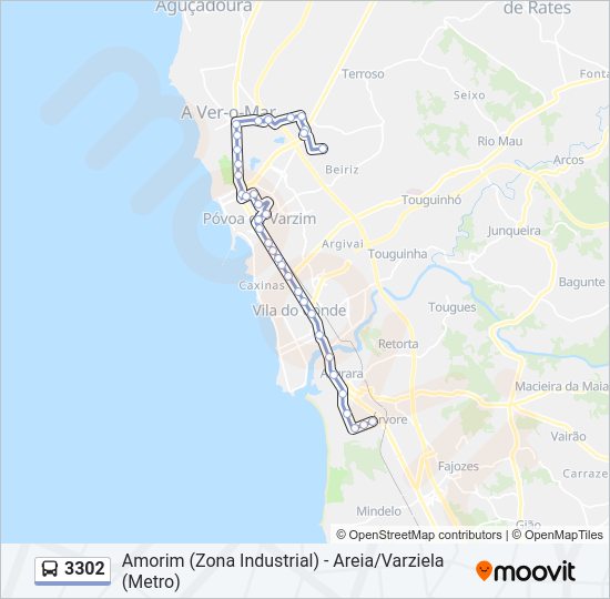 Mapa da linha do autocarro 3302.