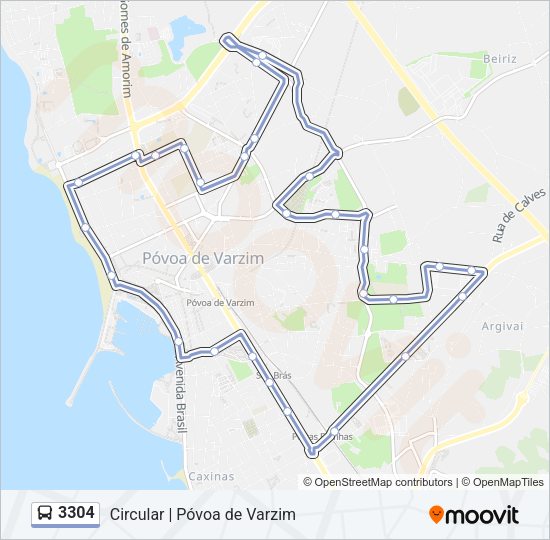Mapa da linha do autocarro 3304.