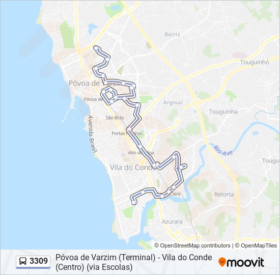 Mapa da linha do autocarro 3309.