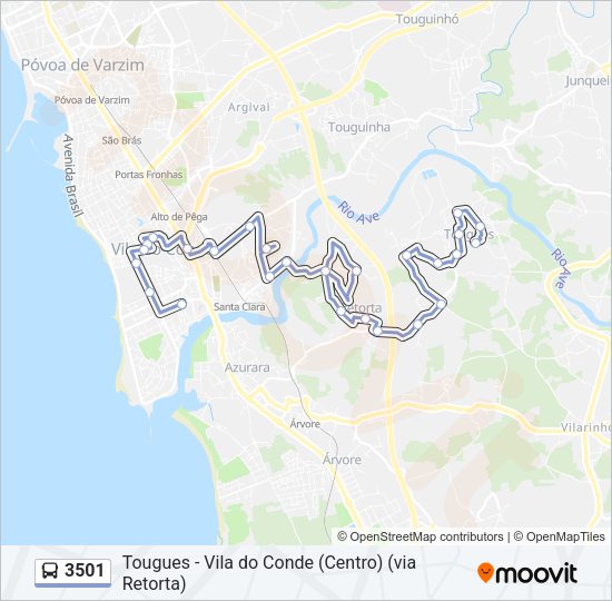 Mapa da linha do autocarro 3501.