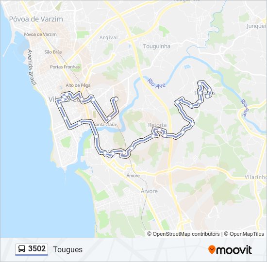 Mapa da linha do autocarro 3502.