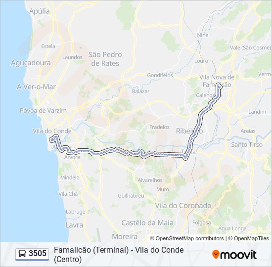 Mapa da linha do autocarro 3505.