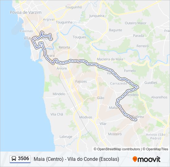 Mapa da linha do autocarro 3506.