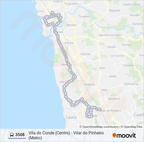 Mapa da linha do autocarro 3508.