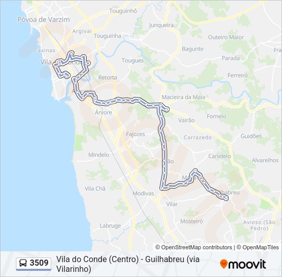 Mapa da linha do autocarro 3509.