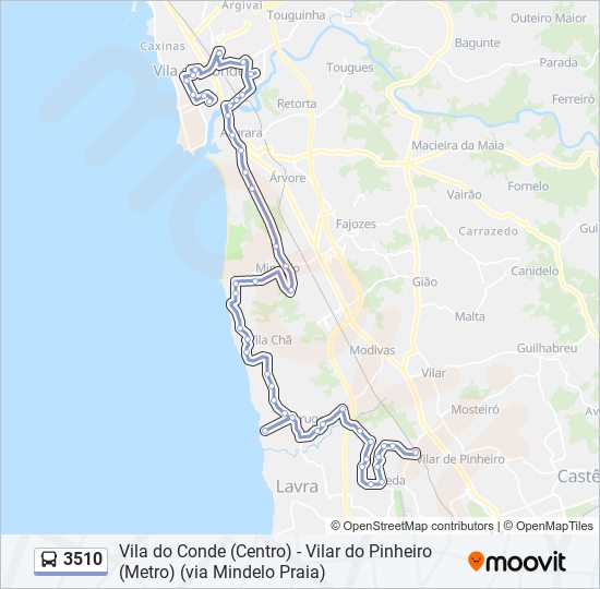 Mapa da linha do autocarro 3510.