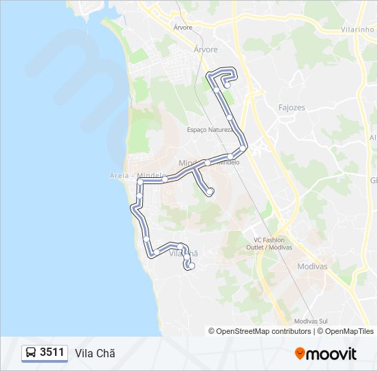 Mapa da linha do autocarro 3511.