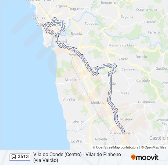 Mapa da linha do autocarro 3513.