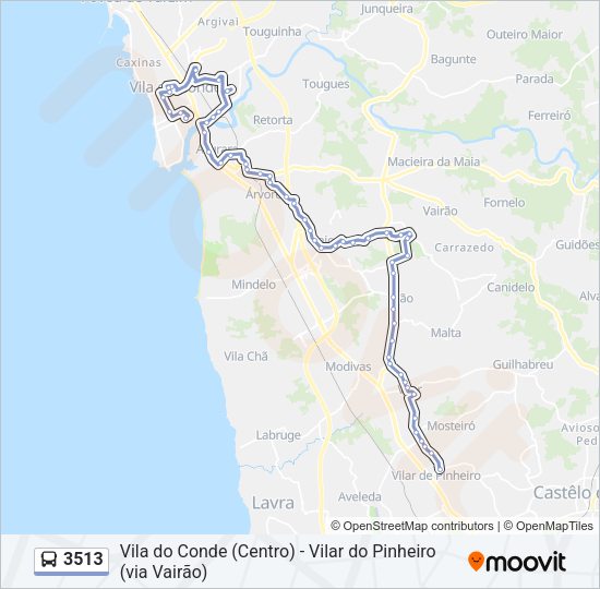 Mapa da linha do autocarro 3513.
