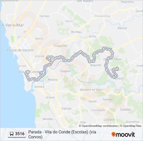 Mapa da linha do autocarro 3516.