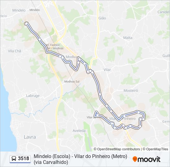 Mapa da linha do autocarro 3518.