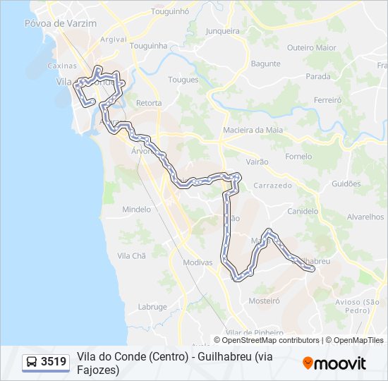 Mapa da linha do autocarro 3519.