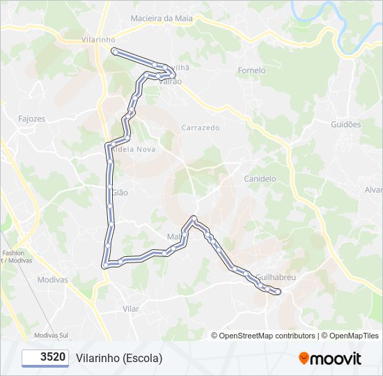 Mapa da linha do autocarro 3520.