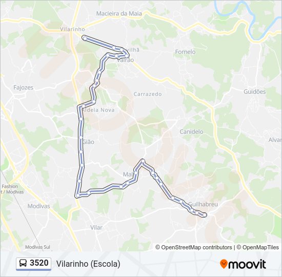 Mapa da linha do autocarro 3520.