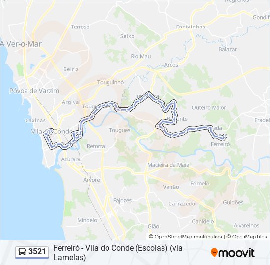 Mapa da linha do autocarro 3521.