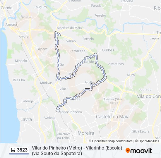 Mapa da linha do autocarro 3523.