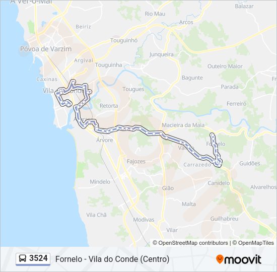 Mapa da linha do autocarro 3524.