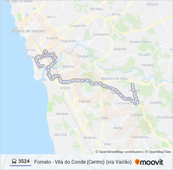 Mapa da linha do autocarro 3524.