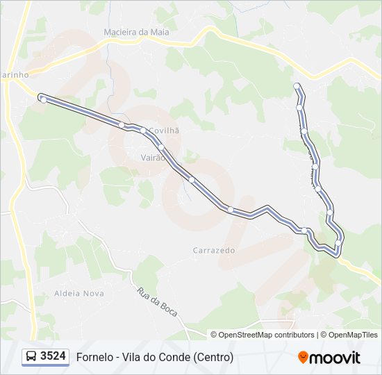 Mapa da linha do autocarro 3524.