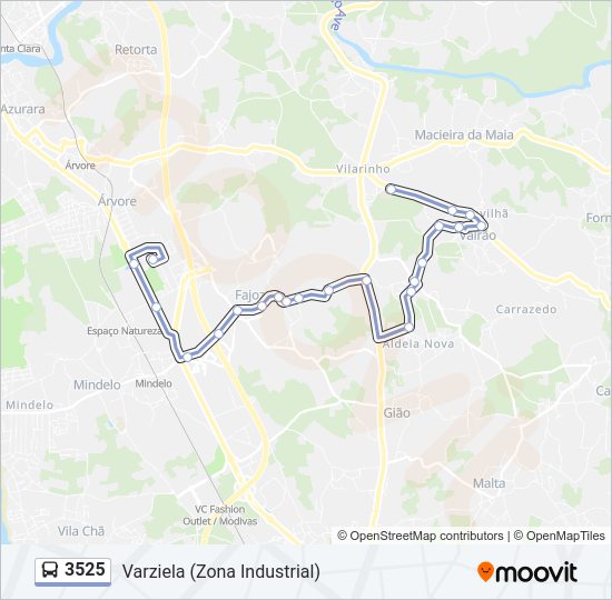 Mapa da linha do autocarro 3525.