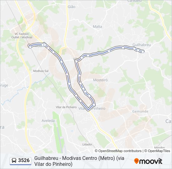 Mapa da linha do autocarro 3526.