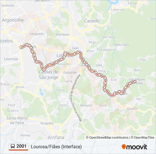 Mapa da linha do autocarro 2001.