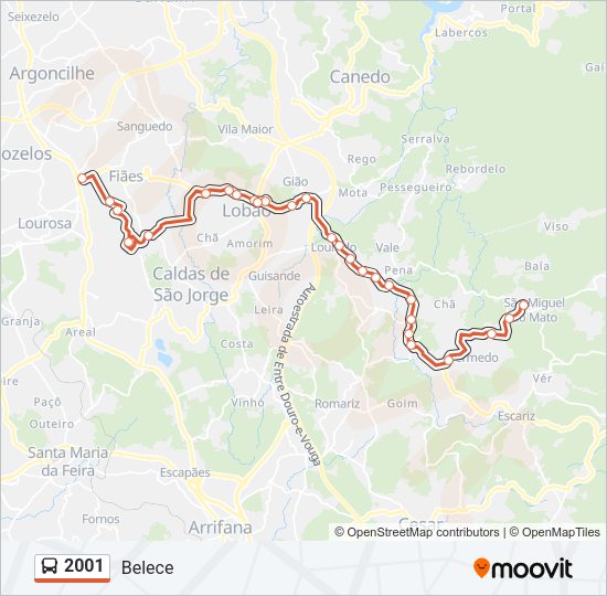 Mapa da linha do autocarro 2001.
