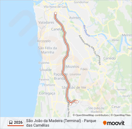 Mapa da linha do autocarro 2026.