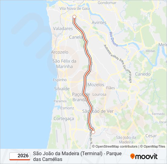 Mapa da linha do autocarro 2026.