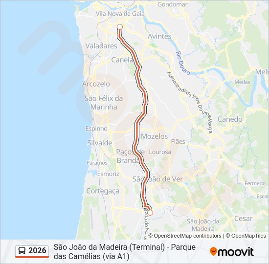 Mapa da linha do autocarro 2026.