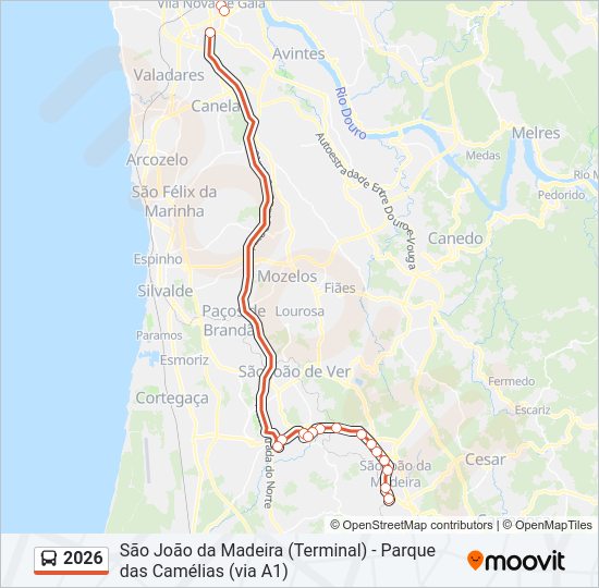 Mapa da linha do autocarro 2026.
