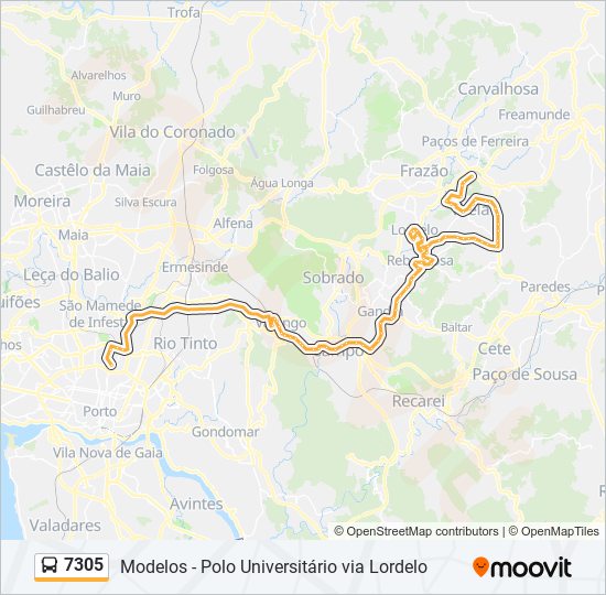 Mapa da linha do autocarro 7305.