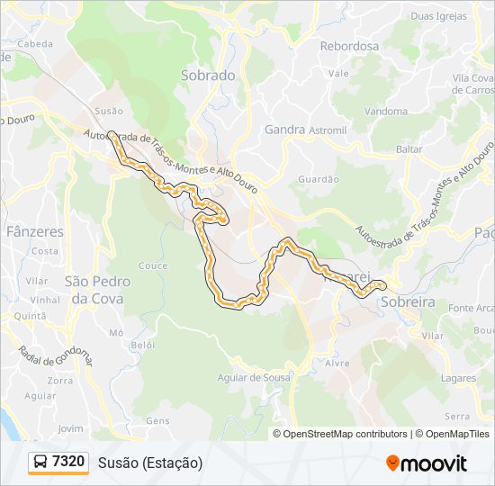 Mapa da linha do autocarro 7320.