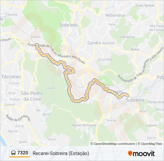 Mapa da linha do autocarro 7320.
