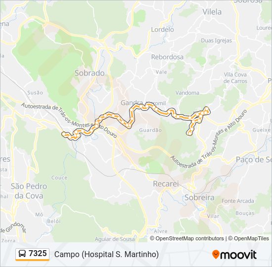 Mapa da linha do autocarro 7325.